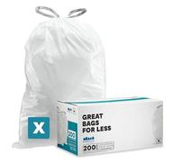 Plasticplace simplehuman (x) Code X Compatible (200 unidades) │ Bolsas de basura blancas con cordón, 21 galones/80 litros │ 26 x 34.75 pulgadas