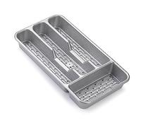 plastific BANDEJA DE CUBIERTOS grande Utensilios Cuchara Tenedor Organizador de cubiertos para organizador de cocina Cajón de plástico fuerte Deslizante Ordenado (A-plata, 33 x 17.5 x 4.3 slim)