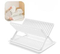 plastific Escurreplatos Plegable con Bandeja, escurridor de Platos con Bandeja de Goteo, Soporte para Cubiertos, escurridor de Platos Plegable y Estante de Secado de Platos con Soporte para Cubiertos