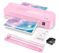 Plastificadora A4 Máquina Laminadora 5 en 1 con 30 Bolsas de Plastificación para A4/A5/A6, 60S Calentamiento Rápido, Plastificadora Frío Caliente con Cortador de Papel y Redondeador de Esquinas -Rosa