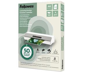 Plastificadora Fellowes 100143441 A6 80 micras brillante 100 hojas recicladas