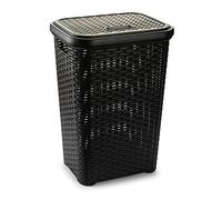 PLASTIFORTE Cesta de Ropa pongotodo con Tapa 60 litros cesto Mimbre Rattan (Negro)