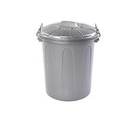 Plastiforte Cubo de Basura con Tapa 21 LTS litros Basurero Gris Plata Asas de Presión