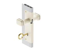 Plastik2 Cerradura para puertas tipo fuelle con pomo de aluminio - Entrada de 15 mm - Tirador con cerradura y llave - Color marfil