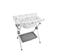 PLASTIMYR Bañera Cambiador Bebe Plegable LEA - Cambiador con Bandeja Organizadora y Patas Antideslizantes - Bañera Plegable Bebé Viaje Seguro y Compacto - Estrellas Gris