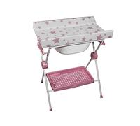 PLASTIMYR Bañera Cambiador Bebe Plegable LEA - Cambiador con Bandeja Organizadora y Patas Antideslizantes - Bañera Plegable Bebé Viaje Seguro y Compacto - Estrellas Rosa