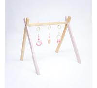 PLASTIMYR - Gimnasio de Actividades para Bebés de Madera | Estimula Sentidos | Motricidad Gruesa y Fina | 3 Juguetes de Madera y Textil | 65x61x61 cm, Rosa