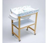 PLASTIMYR - Mueble Bañera Cambiador Bebe | Madera Sobrebidé Funcional con Ruedas | Colchoneta Blanca Tipys | Estantería PVC y Cestas Plástico | Incluye Manguera Desagüe, Sobrebidé Tgw Azu