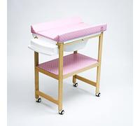 PLASTIMYR - Mueble Bañera Cambiador Bebe | Madera Sostenible | Ruedas para Movilidad | Colchoneta Rosa con Topos | Incluye Cestas y Manguera Desagüe, Rosa, Plástico, 80x48,5x100 cm