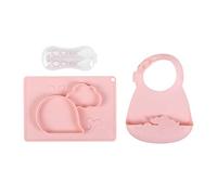 PLASTIMYR - TASTY SET - Ballena Rosa | Vajilla Silicona Bebe Ventosa - Set Bandeja, Babero, Cubiertos