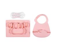 PLASTIMYR - TASTY SET - Cangrejo Rosa | Vajilla Silicona Bebe Ventosa - Set Bandeja, Babero, Cubiertos