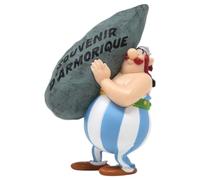 Plastoy Astérix Figura Obélix menhir con mensaje "Souvenir d'Armorique" - PVC - 8 cm