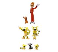 Plastoy caja tubo con 7 figuras de la familia marsupilami, spirou y sp