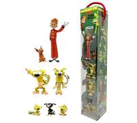 Plastoy Caja tubo con 7 figuras de la familia Marsupilami, Spirou y Spip - Resina - 2 a 5 cm