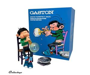 Plastoy Gaston Lagaffe Figurita Gaston con su invento, la trompeta de pompas de jabón - Resina - 16 cm