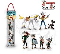 Plastoy Lucky Luke Estuche tubo con 7 figuras de Luky Luke, Jolly Lumper, Rantanplan y los Dalton - Resina - 3 a 5 cm