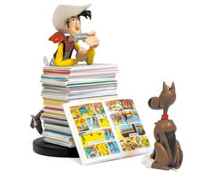 Plastoy Lucky Luke Figura Lucky Luke y Rantanplan pila de álbumes - Resina - 10 cm