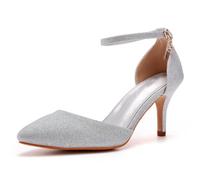 Plata,40 EU,Sandalias de tacón Alto de Aguja para Mujer, Tacones Puntiagudos Cerrados, Tira en el Tobillo, para Bodas, Fiestas, Bailes de graduación y Otras Ocasiones Elegantes.