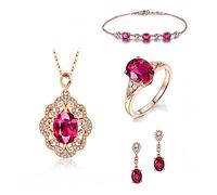 Plata 925, Pendientes, Anillos, Collar, Pulseras para Mujer, Conjuntos de Joyas con Piedras Preciosas de rubí, Conjunto de joyería de Boda