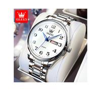 (Plata Blanco-Hombre) OLEVS Reloj de Pareja Hombres Mujeres Acero Inoxidable Impermeable Luminoso Clásico