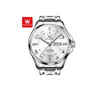 (Plata Blanco-Hombre) Reloj de Pareja de Marca de Lujo OLEVS para Mujeres Hombres Diseño de Correa de