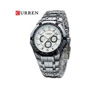 (Plata Blanco) Relojes Deportivos Militares de Marca de Lujo para Hombre Reloj de Cuarzo de Acero Completo