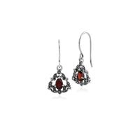 Plata de Ley 0.4ct Mozambique Granate Estilo Victoriano Pendientes