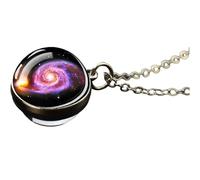 Plata de ley 925 para hombres y mujeres, universo del sistema solar, espacio, luna, sol, tierra, planeta, collar de cristal de dos lados asistidos, colgante