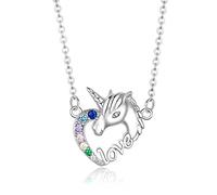 Plata de ley 925 Unicornio Regalo Memoria Claro CZ Collar Colgante Sra. Clavícula Niñas Regalo de cumpleaños-Silver-One size