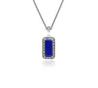 Plata de Ley Art Déco Estilo Octágono Lapis Lazuli Y Marcasita Colgante Collar