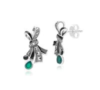 Plata de Ley Art Nouveau Marcasita, Calcedonia & Esmalte Tuerca Pendientes