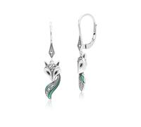 Plata de Ley Art Nouveau Marcasita, Verde & Esmalte Fox Pendientes