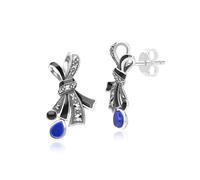 Plata de Ley Art Nouveau Marcasita Y Lapis Lazuli Cinta Tuerca Pendientes