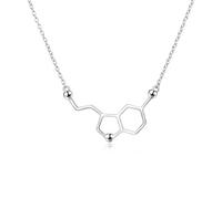 Plata de Ley Collar de Molécula de Serotonina Chapado en Oro Blanco, Felicidad Neurotransmisor Collar, Química Orgánica Joyería para los Amantes de Ciencia Regalos