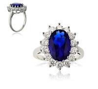 Plata de Ley Oval azul zafiro y CZ/de la princesa Diana anillo de Kate Middleton