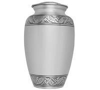 Plata Funeral urna por Liliane Memorials - Urna para cenizas crematorias para cenizas humanos - hecho a mano en latón - apto para cementerio entierro o Nicho - tamaño grande para restos de adultos de hasta 200 libras - lauriers plata