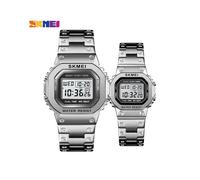 (Plata LS) Relojes digitales de lujo SKMEI para amantes, reloj de acero inoxidable resistente al agua,