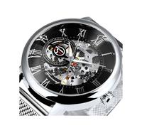 (PLATA NEGRA) Relojes mecánicos automáticos de la mejor marca Forsining para hombres y mujeres, moda
