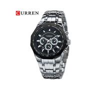 (Plata Negro) Relojes Deportivos Militares de Marca de Lujo para Hombre Reloj de Cuarzo de Acero Completo