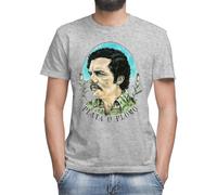 Plata O Plomo Pablo Escobar Painted Picture Colourful Camiseta Gris Clásica de Hombre con Cuello Redondo y Manga Corta 3X-Large