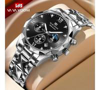 (Plata) Reloj de cuarzo Va Va Voom para hombre, marca líder, acero inoxidable de alta calidad, resistente