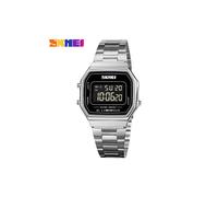 (Plata) SKMEI 1647 Relojes digitales retro para hombre, moda de negocios, correa de acero, reloj electrónico