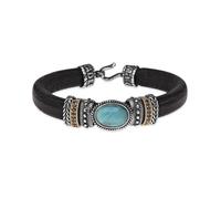 Platadepalo CB135D-T20 - Pulsera Mujer de cuero con piezas de Plata de Ley 925 bronce amazonita y circonitas modelo Shannon CB135D talla 20