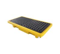 Plataforma apilable industrial de contención de derrames Modu bandeja de goteo con drenaje a prueba de fugas, paleta de polietileno para tambores de aceite, color amarillo, 1 pieza, ideal para