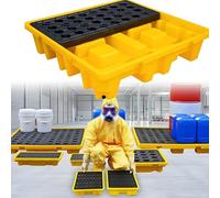 Plataforma De Contención Modular Apilable Industrial Plataforma De Derrame De Tambor De Petróleo Con Puerto De Drenaje Y Rejilla Desmontable Para Cubos De Pintura Y Uso Industrial(33.5*33.5*5.5cm)