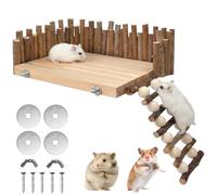 Plataforma de Madera para Hámster y Ratas, Escalera de Escalada Natural sin Pegamento para Jaula de Roedores, Soporte de Madera de Pino para Mascotas con Valla de Seguridad y Montaje Sencillo