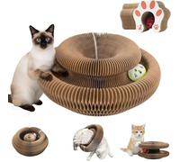 Plataforma giratoria de rascados de Gato Plegable portátil, Juguete Multifuncional de Gato de Papel Ondulado (con Campana + Bola rodante), Tabla de rascados Universal Interior y Exterior (B)