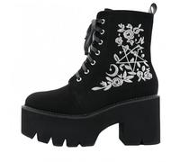 Plataforma gruesa gótica de las mujeres cuñas Botas de tobillo con cadena Corazón remache Punk Botas de motocicleta de la mitad de la ternera Cuñas de cremallera del dedo del pie redondo Tacones