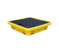 Plataforma industrial de contención de derrames apilable a prueba de fugas, bandeja de polietileno para tambores de aceite con drenaje, paquete de 2 unidades, color amarillo, perfecta para fábricas y