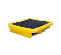 Plataforma industrial de contención de derrames apilable a prueba de fugas con bandeja de polietileno amarillo de drenaje para tambores de aceite para uso en Ga y almacén, 1 paquete